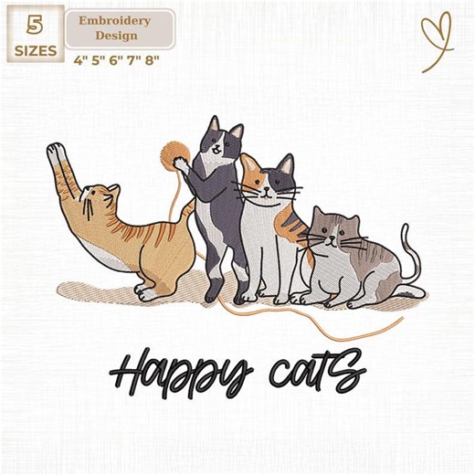 Happy Cat Machine Embroidery Design, Cat and Yarn Digital, Instant Download - Etsy