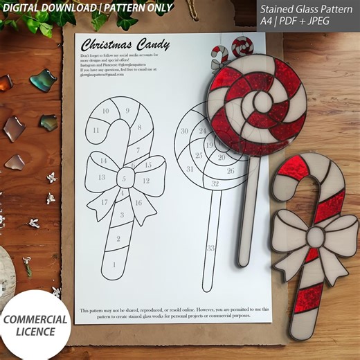 Christmas Candy Stained Glass Pattern | Festive Candy PDF Design | DIY Holiday Craft Digital Download - Etsy