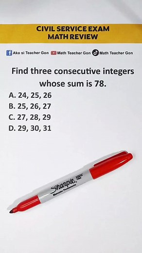 331K views · 5.4K reactions | Consecutive Integer Problem - Civil Service Exam 2023 #algebra #civilserviceexam #mathreviewer | Ako si Teacher Gon | Facebook