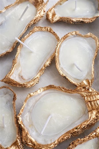 Gold Gilded Oyster Shell Candle, Coastal Wedding Favor, Coastal Wedding Reception Decor, Hand Painted Oyster Shell Candle Favor - Etsy