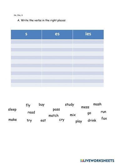 Present Simple He She It interactive worksheet