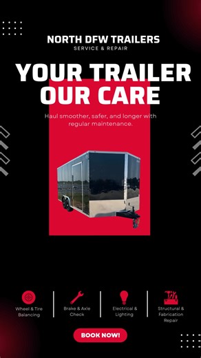 If your trailer is squeaking, pulling, or your lights “worked yesterday”… it’s time. 👀 ✔️ Brake & axle service ✔️ Wheel & tire balancing ✔️ Electrical & lighting repairs ✔️ Structural & fabrication repairs We fix it before it becomes a roadside problem. 📍 Bring your trailer in your future self will thank you. #NorthDFWTrailers #TrailerService #TrailerRepair #HaulSafe #trailerdealership | North DFW Trailers
