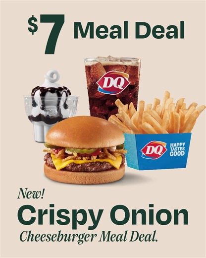 The kind of meal that can save Christmas. Try the new Crispy Onion Cheeseburger Meal Deal, just $7 at DQ 🍔 | Dairy Queen Grill & Chill