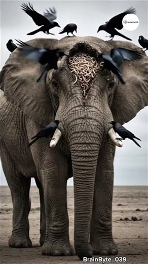Worm-Infested Wound on Elephant With Birds Feeding