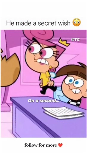 Creator on Instagram: "🧚‍♂️ He Made A Secret Wish 😲 Director: Butch Hartman Genre: Animated, Comedy, Fantasy Runtime: 25 seconds (Clip) Language: English Release date: Mentioned in the clip Cast: Timmy Turner, Wanda, Cosmo, Anti-Cosmo Plot summary: Wanda questions Cosmo about granting Timmy a secret wish that prevents him from aging. Timmy confesses to wishing that everyone would stop aging so he could stay 10 years old and keep his fairies forever. Anti-Cosmo is shocked to learn this wish was