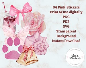 64 Pink Stickers, Printable Floral Clipart for Cricut (PNG, PDF, SVG) - Etsy Canada
