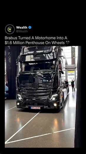 Wealth on Instagram: "What you’re looking at isn’t just a motorhome, it’s a $1.6 million rolling penthouse engineered by Brabus. Based on the Mercedes-Benz Actros, the Brabus motorhome transforms industrial power into pure luxury. The cabin features hand-stitched leather, carbon-fiber finishes, and ambient lighting throughout every inch of the interior. Inside, you’ll find a fully equipped kitchen, a marble-style bathroom, a queen-size suite, and state-of-the-art climate and entertainment system