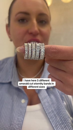 Five of our newest emerald eternity bands are in our showroom and ready to shop! #danarebecca #emeraldeternity #whitegoldring #weddingband #emeralddiamond #emeraldcut