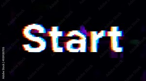8-bit Pixel Art: Start Text Animation with Glitch Distortion