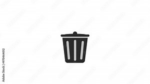 Trash throwing in bin concept. Dustbin icon with dust littering in bucket. Throwing trash animation.