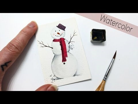 How to paint a snowman painting tutorial » Easy STEP BY STEP watercolor winter snowman for beginners