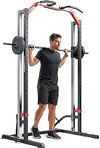 Sunny Health & Fitness Premium Smith Machine & Squat Cage Rack, Pull-Up Bar, Spotter Blocks for Weightlifting & Bench Press for Home Gym Strength Training