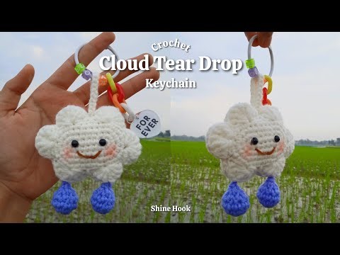 How to Crochet Cloud Tear Drop Keychain 🌧 | Easy for Beginners | Crochet Cute Ideas