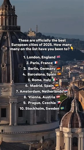 How many of Europe’s best cities have you been to (and if you’ve been to all ten, which was your favorite)? Let us know in the comments.👇 Every year, @resonance_co ranks the best cities in Europe based on factors like cost of living, culture, healthcare, entertainment, education, prosperity, and even Instagram hashtags. Read up on why these destinations made the top 10—plus, what makes London, England the best city on the continent—in the comments. | AFAR