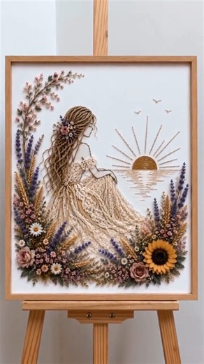 ✨ Satisfying String Art Sunset Portrait with Real Florals 🌻🧵 | Resin Dreaming