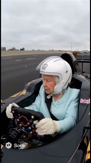 Queen Driving F1 car on the free way