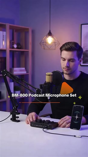 Professional Live Podcast Microphone Set, BM-800 Microphone Sound Card Studio Set, USB Audio Interface, BT Connection, Support Phone/Computer/PC Streaming Audio Mixer