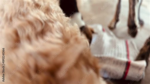 Multiple Dogs Playing Snuffle Mat Game Finding Hidden Food Using Sense of Smell Indoors