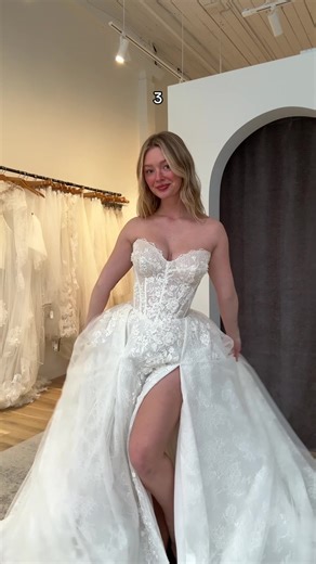 basque waists are a in and we want to know which @Eva Lendel your favorite? 🖤 1. ‘laguna’ 2. ‘chabli’ 3. ‘reya’ #weddingdress #basquewaistweddingdress #bridetok #fy #timelessweddingdress