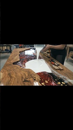 This Red Epoxy Countertop Changed the Entire Kitchen 😱🔥 #epoxyfloor #epoxytables #woodworking