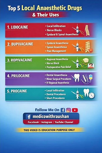 Top 5 Local anaesthetics & their uses||#lidocaine#bupivacaine#ropivacaine #prilocaine#procaine#viral