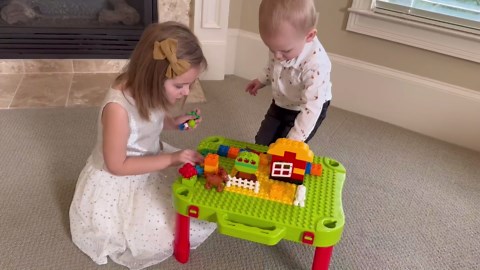 3 in 1 Kids Activity Table, Kids Play Table Set with 42 Blocks, Building Blocks Kit Compatible with Mega Blocks and Lego Duplo, Foldable Activity Desk, Play Board, and Toy Storage for Toddlers