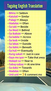 425K views · 3.3K reactions | Learn common Tagalog words and phrases with their English translations. This guide covers adverbs of frequency, prepositions, and everyday expressions. Perfect for beginners! #Tagalog #Filipino #LearnTagalog #LanguageLearning #Vocabulary #Philippines #FilipinoLanguage #TagalogWords #EnglishToTagalog | John Ines Mina | Facebook