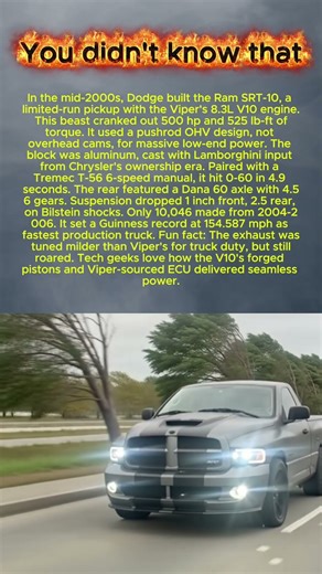 In the mid-2000s, Dodge built the Ram SRT-10, a limited-run pickup with the Viper's 8.3L V10 engine