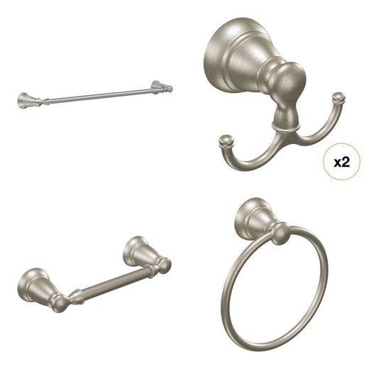 MOEN Banbury Spot Resist Brushed Nickel Bath Hardware Set: Robe Hook, Towel Ring, Toilet Paper Holder, 24 in. Towel Bar - The Home Depot
