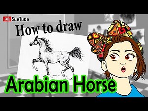how to draw an arabian horse - sketch - tutorial - كيف ترسم حصان عربي - suetube تعلم رسم سهل