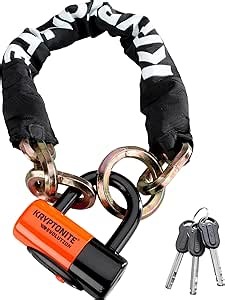 Kryptonite New York 1275 Cinch Ring Bike Chain Lock, 2.5 Feet Long Heavy Duty Anti-Theft Sold Secure Gold Motorcycle Lock with Evolution Disc Lock and Keys for Ultimate Security E-Bike, Scooter