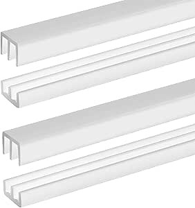 Landical 2 Sets Plastic Sliding Door Track Set for Cabinet Double Rails Panel Kit, 1/4" Thick Panels Glass Door Hardware System Window Track Quick Installation(4ft,White)