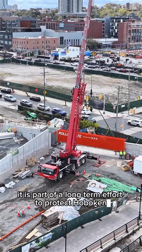 Kyle Tillyer on Instagram: "At Harborside Park in Hoboken, Vergona Crane lifted the first new roller gate flood barrier into position for the Rebuild by Design Hudson River Project. The project strengthens flood protection across Hoboken and Weehawken through a system of storm-surge gates, flood walls, and elevated park spaces that defend against future coastal flooding while keeping the waterfront open to the public. Led by @nj.dep with construction by @eecruzandcompany and crane operations by 