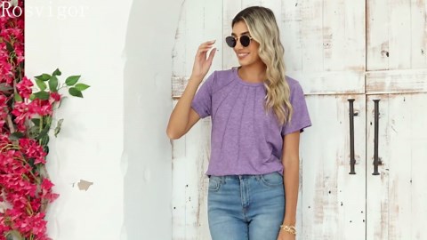 Rosvigor Blouses for Women Short Sleeve Shirts Casual Dressy Summer Tops with Pleats