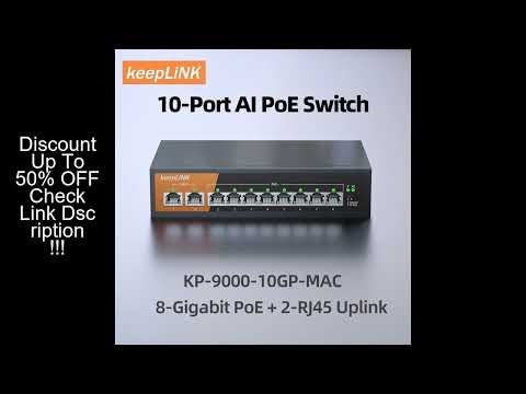 KeepLiNK 10-Port Gigabit Ethernet Switch with 8-PoE Ports and 2-RJ45 Copper Uplink Plug and Play