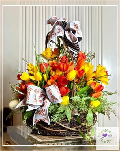 Easter Tulip Basket: Farmhouse Spring Floral Centerpiece