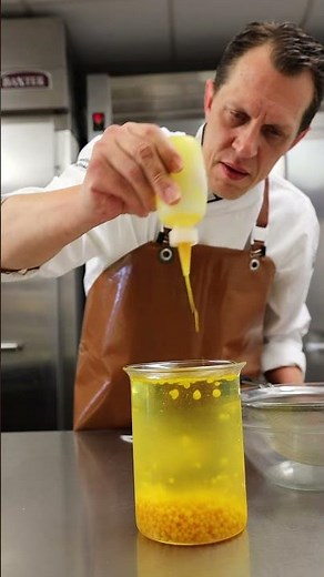 Mango-Passion Fruit Agar Pearls 🥭 #chef #agar #mango #passionfruit #culinaryschool