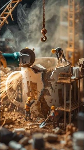 Mini Construction Workers Repairing Broken Coffee Mug Handle | Macro Miniature Construction ASMR