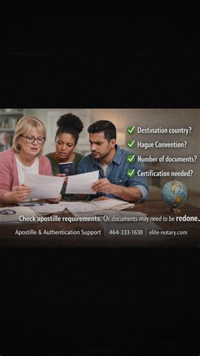 Before documents travel overseas, the details matter. Destination country, Hague status, number of documents, and certification type all determine whether an apostille will be accepted or rejected. Getting it wrong can mean delays or starting over. If your documents were issued in Georgia and need apostille or authentication, Elite Notary Signing helps you verify requirements before submission. Apostille & Authentication Support 📍 Georgia documents 📞 464-333-1638 🌐 elite-notary.com #Apostille