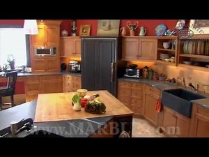 Absolute Black Honed Granite and Pietra Cardoso Slate Kitchen Countertops by Marble.com