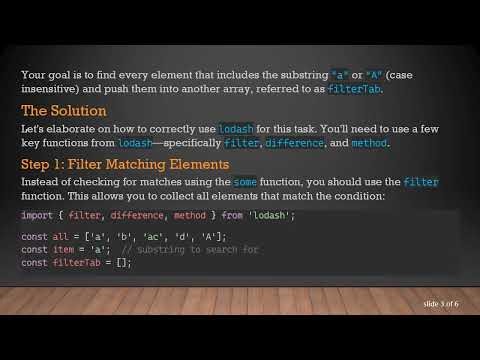 Using lodash to Find Substrings in Arrays and Compare Results