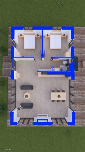 Small House Design 19 (12 x 8 m) | Floor Plan | Blue | Day Time