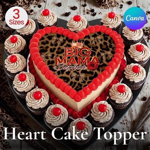 Heart Cake Template Leopard Print Big Mama, Leopard Edible Cake Topper, Printable Big Mama Birthday Cake Topper, Leopard Cake Topper - Etsy