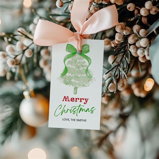 Editable Christmas Gift Tags Template, Green Tree, Printable Holiday Favor Labels, Personalized Merry Christmas Teacher Gift Tags, Thank You - Etsy