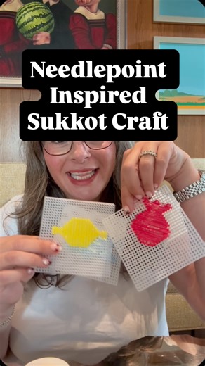 Mrs. Meshugga | Needlepoint Store on Instagram: "I love nothing more than ✡️ Jewish holiday crafts, so of course I had to come up with a needlepoint adjacent Sukkot🍋🌿 craft! All you need to make these: 🔹precut plastic mesh squares 🔹Plastic sewing needles🪡 🔹Lanyard 🧵 #needlepoint #ndlpt #jewishandproud #jewish #sukkot #jewishcrafts"