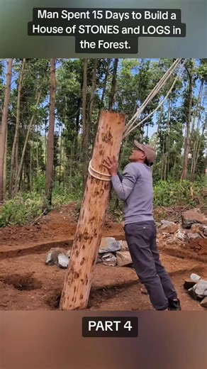 Man Spent 15 Days to Build a House of STONES and LOGS in the Forest. #camp #bushcraftsurvival #solo #usa