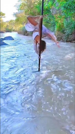 Pole Dance on flowing River 💪 Fitness With Yoga Vlog ❣️ #shorts #dance #ytshorts #shortvideo