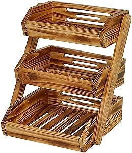 colorthesports Fruit Basket, 3 Tier Fruit Basket for Kitchen, Wooden Fruit Stand for Kitchen Countertop, Fruit Bowl Counter Large Capacity Vegetable Storage Holder, Basket Stand/Fruit Holder