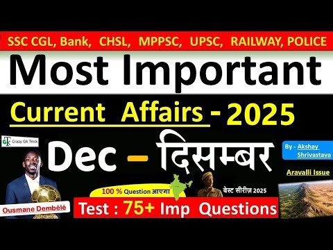 Current Affairs - December 2025 | Imp current affairs 2025 | Monthly Current Affairs | Akshay sir